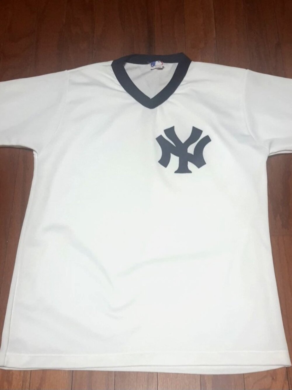 Vintage New York Yankees Jersey XL White Blue Baseball MLB Pro Knit 90s Mens